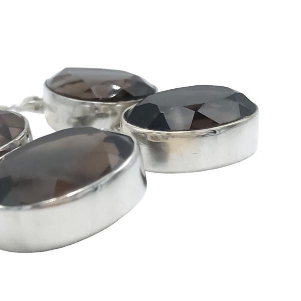 ORECCHINI GOCCIA PENDENTI MINIMALCHIC GEMMA BRIOLETTE QUARZO FUME  MONACHINA ARGENTO 925