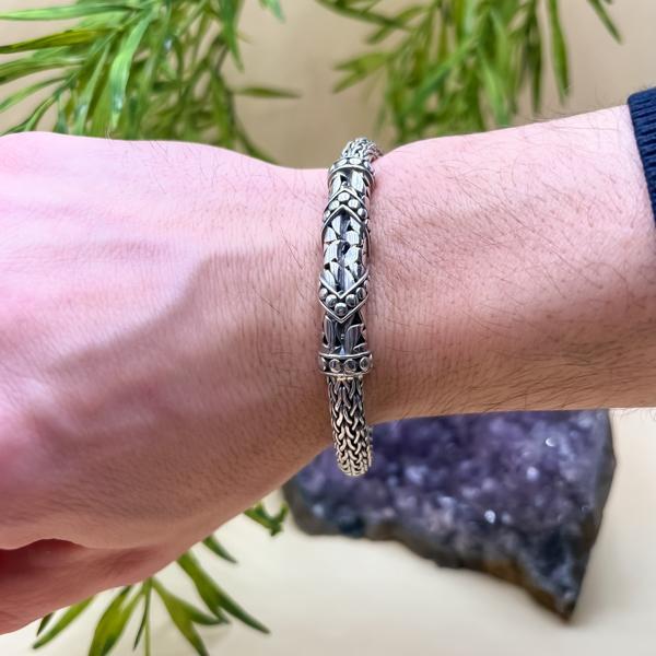 BRACCIALE SNAKE UNISEX MESSICANO PIASTRA DECORATA CENTRALE ARGENTO 925