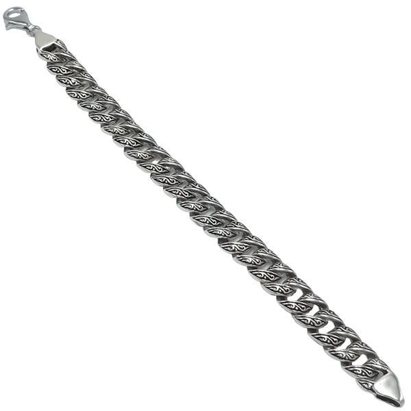 BRACCIALE MAGLIA CATENA GRUMETTA DECORATA BOMBATA MESSICANO ARGENTO 925