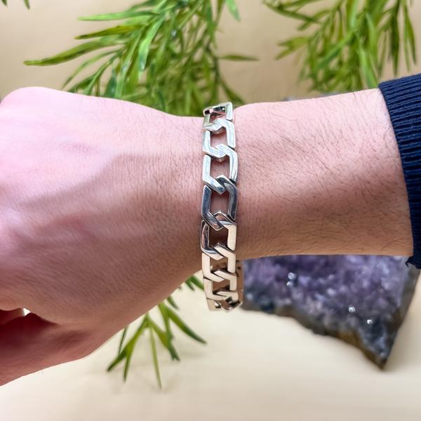 BRACCIALE MAGLIA ESAGONALE CATENA GRUMETTA LUCIDO MESSICANO ARGENTO 925