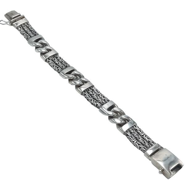 BRACCIALE BIG  MAGLIA BOROBUDUR CATENA GRUMETTA BRUNITA MESSICANO ARGENTO 925
