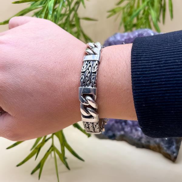 BRACCIALE BIG  MAGLIA BOROBUDUR CATENA GRUMETTA BRUNITA MESSICANO ARGENTO 925
