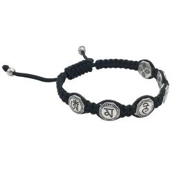 BRACCIALE TIBETANO SIMBOLI MANTRA SERENITA CORDINO SETA CERATA  REGOLABILE ARGENTO 925
