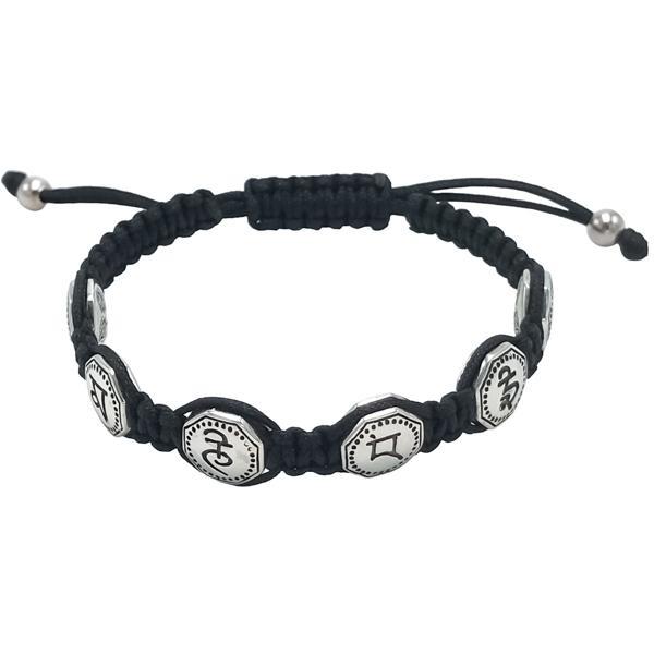 BRACCIALE TIBETANO SIMBOLI MANTRA SERENITA CORDINO SETA CERATA  REGOLABILE ARGENTO 925