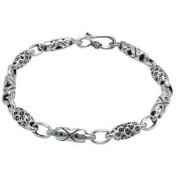 BRACCIALE ETNICO ARTIGIANALE DESIGN GEOMETRICO INTAGLIATO PUNTINATO UNISEX BRUNITO ARGENTO 925
