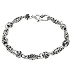 BRACCIALE ETNICO ARTIGIANALE DESIGN GEOMETRICO SFERE CILINDRI UNISEX BRUNITO ARGENTO 925
