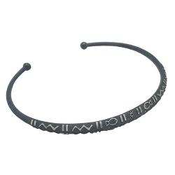 BRACCIALE BANGLE REGOLABILE MINIMAL INCISO PROFILO TRIANGOLARE BRUNITO ARGENTO 925