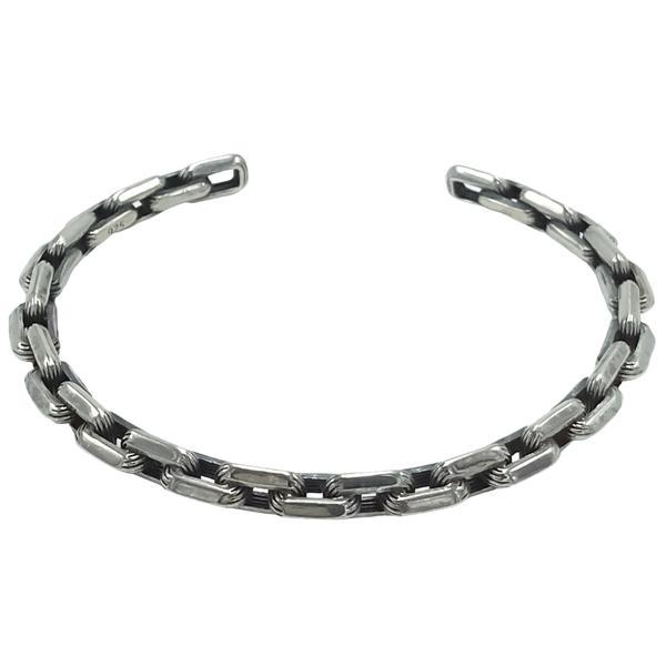 BRACCIALE BANGLE REGOLABILE CATENA RETTANGOLARE BRUNITO ARGENTO 925