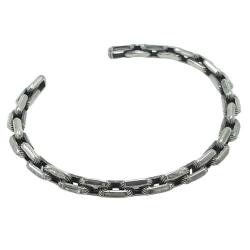 BRACCIALE BANGLE REGOLABILE CATENA RETTANGOLARE BRUNITO ARGENTO 925
