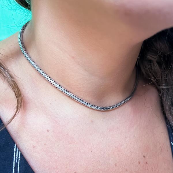 COLLANA NEPALESE UNISEX MAGLIA SNAKE TERMINALI PUNTINATI ARGENTO 925