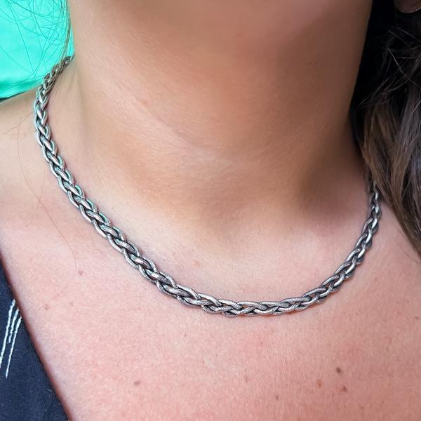 COLLANA UNISEX MAGLIA SNAKE TRECCIA QUATTRO FILI ARGENTO 925