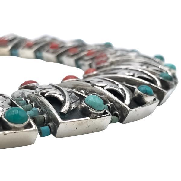 COLLANA COLLIER NAVAJO CORALLO TURCHESE LAVORATO A MANO ARGENTO 925