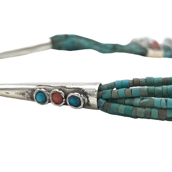 COLLANA COLLIER NAVAJO CORALLO TURCHESE LAVORATO A MANO ARGENTO 925