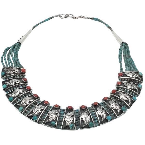 COLLANA COLLIER NAVAJO CORALLO TURCHESE LAVORATO A MANO ARGENTO 925