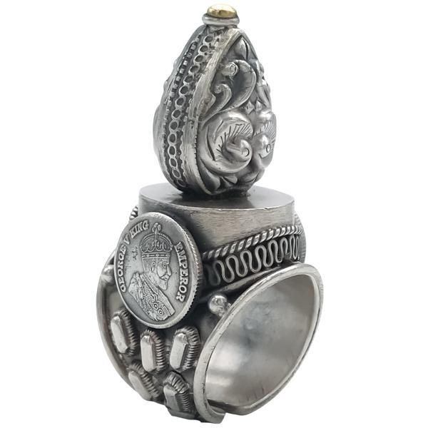 ANELLO KING GEROGE V CHEVALIER TIBETANO BRUNITO REGOLABILE ARGENTO 925