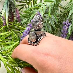 ANELLO KING GEROGE V CHEVALIER TIBETANO BRUNITO REGOLABILE ARGENTO 925