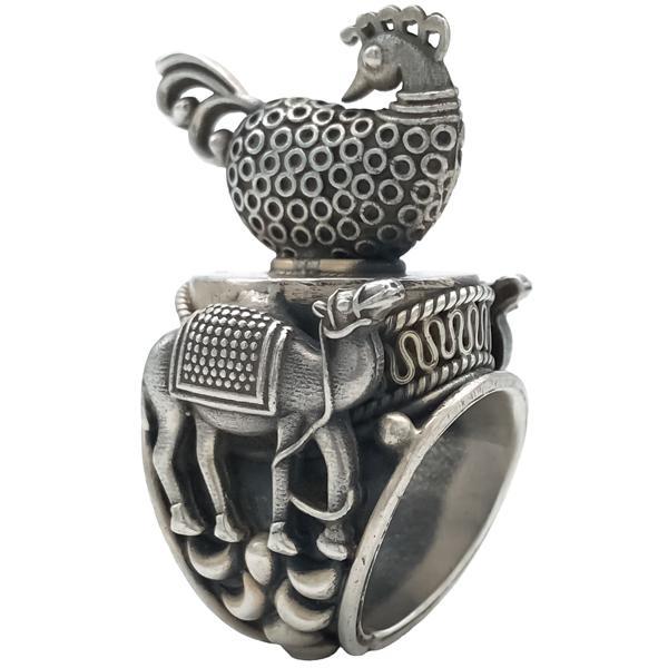 ANELLO BIG PEACOCK CAMELCHEVALIER TIBETANO BRUNITO REGOLABILE ARGENTO 925