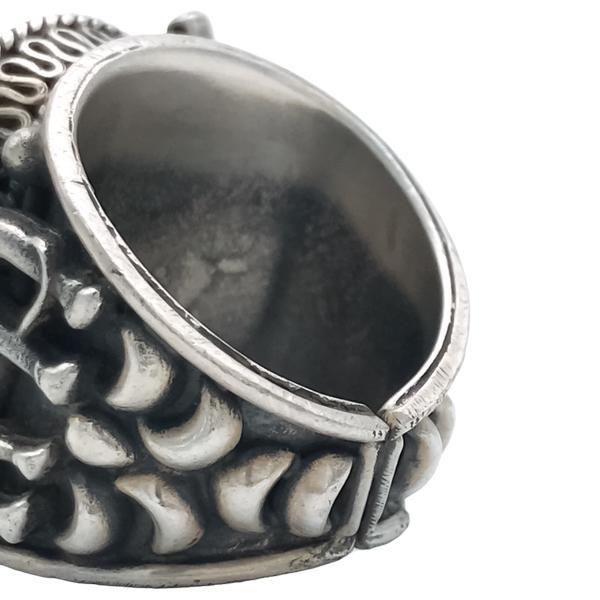 ANELLO BIG PEACOCK CAMELCHEVALIER TIBETANO BRUNITO REGOLABILE ARGENTO 925