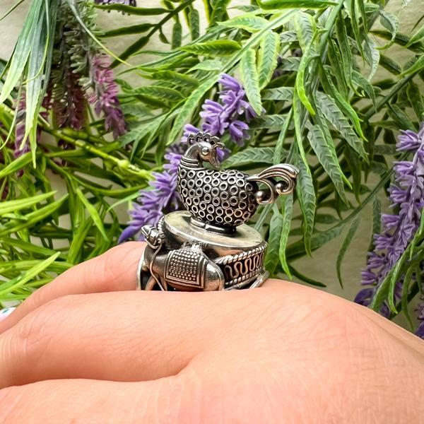 ANELLO BIG PEACOCK CAMELCHEVALIER TIBETANO BRUNITO REGOLABILE ARGENTO 925