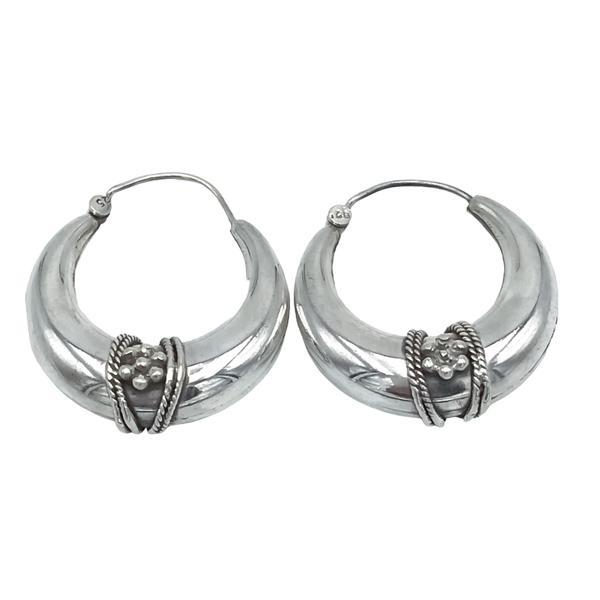 ORECCHINI CERCHIO BIG ETNICO BOMBATO FLOWER ARGENTO 925