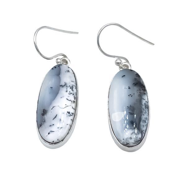 ORECCHINI OVALI PENDENTI MINIMALCHIC GEMMA AGATA DENDRITICA  MONACHINA ARGENTO 925