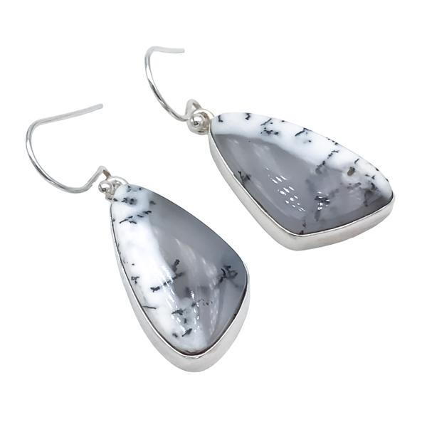 ORECCHINI TRIANGOLARI PENDENTI MINIMALCHIC GEMMA AGATA DENDRITICA  MONACHINA ARGENTO 925