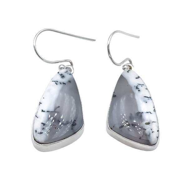ORECCHINI TRIANGOLARI PENDENTI MINIMALCHIC GEMMA AGATA DENDRITICA  MONACHINA ARGENTO 925