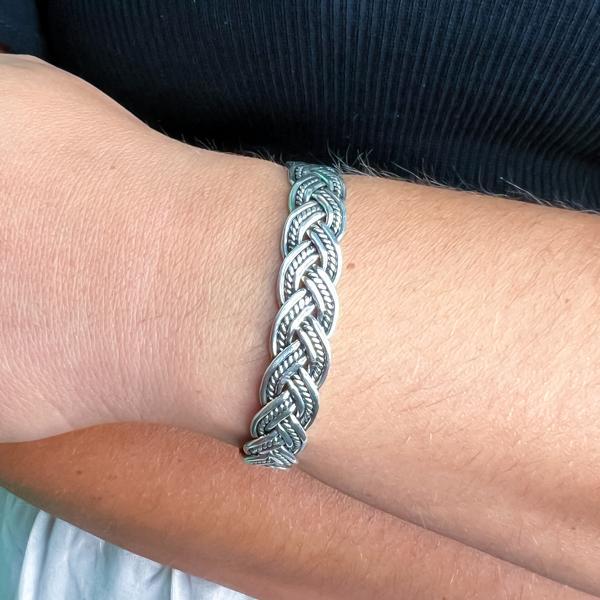 BRACCIALE RIGIDO FLESSIBILE TRECCIA REGOLABILE UNISEX ARGENTO 925  