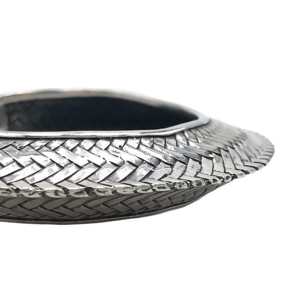BRACCIALE BANGLE TRIBAL RIGIDO INTRECCIATO BRUNITO REGOLABILE UNISEX ARGENTO 925  