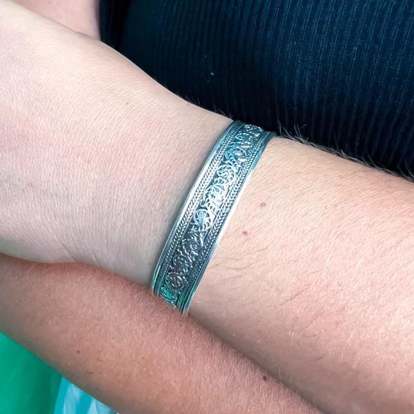 BRACCIALE NEPALESE TRADIZIONALE BRUNITO REGOLABILE UNISEX ARGENTO 925  