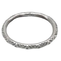 BRACCIALE BOHO CHIC BANGLE A CERCHIO RIGIDO INCISO PUNTINATO BRUNITO ARGENTO 925  