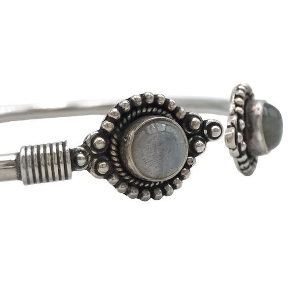 BRACCIALE BANGLE RIGIDO TUBOLARE PIETRA LABRADORITE ETNICO REGOLABILE ARGENTO 925