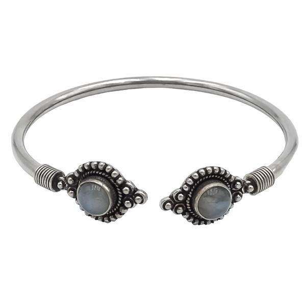 BRACCIALE BANGLE RIGIDO TUBOLARE PIETRA LABRADORITE ETNICO REGOLABILE ARGENTO 925