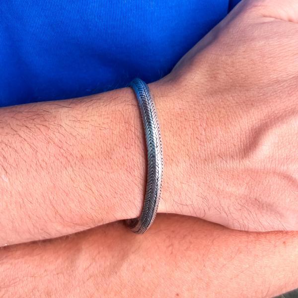 BRACCIALE ETNICO MAGLIA SNAKE SEMITUBOLARE TRIANGOLARE UNISEX BRUNITO ARGENTO 800