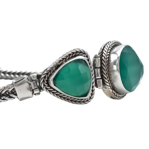 BRACCIALE ETNICO TRE PIETRE NATURALI AGATA VERDE BRIOLETTE REGOLABILE ARGENTO 925
