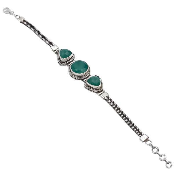 BRACCIALE ETNICO TRE PIETRE NATURALI AGATA VERDE BRIOLETTE REGOLABILE ARGENTO 925