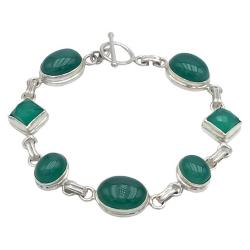 BRACCIALE MINIMAL SETTE PIETRE NATURALI AGATA VERDE FORME DIVERSE ARGENTO 925