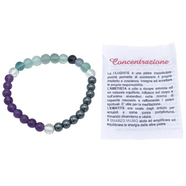 BRACCIALE CRYSTAL COMBO CONCENTRAZIONE ENERGETICO ELASTICO UNISEX PIETRE NATURALI  REGOLABILE 