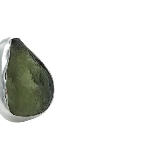 ANELLO ROUGH MOLDAVITE NATURALE GREZZA FREE FORM ARGENTO 925 