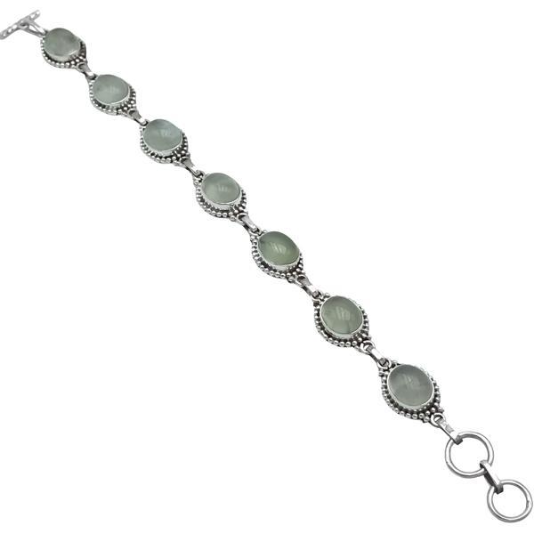 BRACCIALE ETNICO SETTE PIETRE PREHNITE CORNICE LAVORATA REGOLABILE ARGENTO 925
