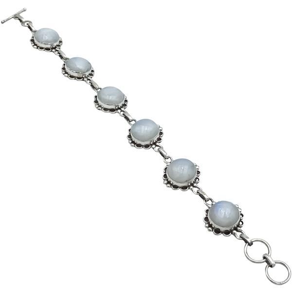 BRACCIALE ETNICO FLOWER PIETRE NATURALI ADULARIA CORNICE LAVORATA REGOLABILE ARGENTO 925