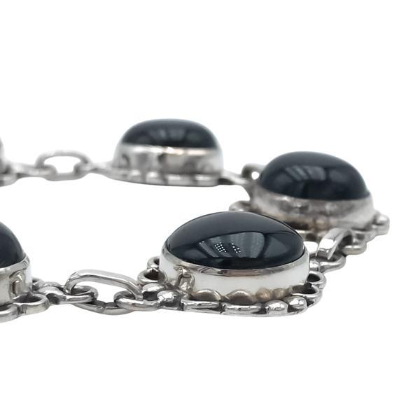 BRACCIALE ETNICO FLOWER PIETRE NATURALI OSSIDIANA CORNICE LAVORATA REGOLABILE ARGENTO 925