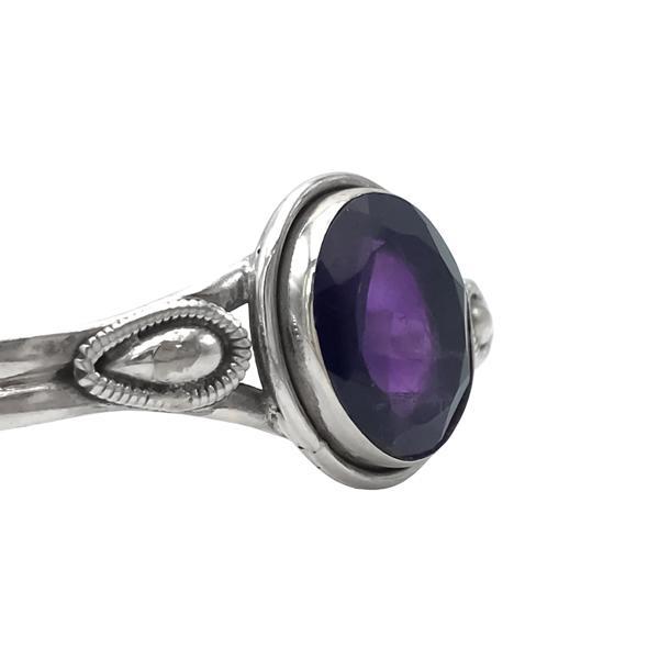 BRACCIALE BANGLE RIGIDO ETNICO AMETISTA NATURALE REGOLABILE ARGENTO 925