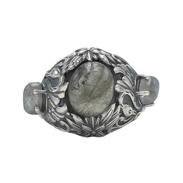 ANELLO FLOWER ETNICO ARTIGIANALE PIETRA NATURALE LABRADORITE ARGENTO 925 