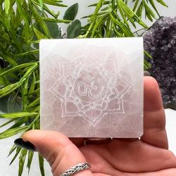 PIATTINO ARMONIZZATORE QUADRATO SIMBOLO OHM SELENITE NATURALE CRISTALLOTERAPIA 