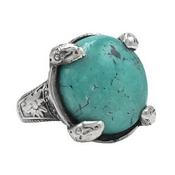 ANELLO ETNICO ARTIGIANALE  SCUDO TURCHESE PIETRA NATURALE ARGENTO 925 