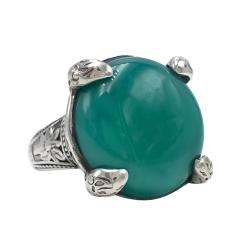 ANELLO ETNICO ARTIGIANALE  SCUDO AGATA VERDE PIETRA NATURALE ARGENTO 925 