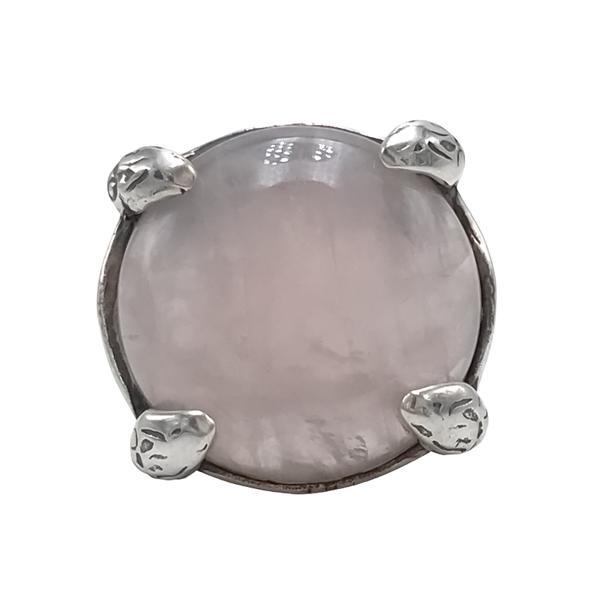 ANELLO ETNICO ARTIGIANALE  SCUDO QUARZO ROSA PIETRA NATURALE ARGENTO 925 