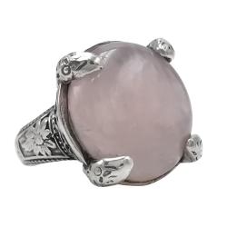 ANELLO ETNICO ARTIGIANALE  SCUDO QUARZO ROSA PIETRA NATURALE ARGENTO 925 