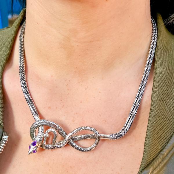 COLLANA SERPENTE GIROCOLLO SEMIRIGIDO AMETISTA ARGENTO 925